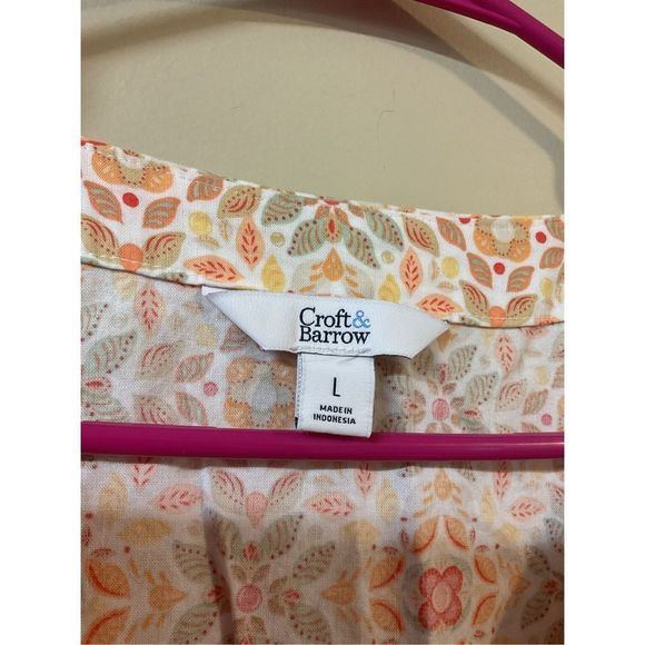 NEW Croft & Barrow Size Large Peasant Top Blouse Boho Floral Orange Multi 🍃🌿 - Picture 2 of 9